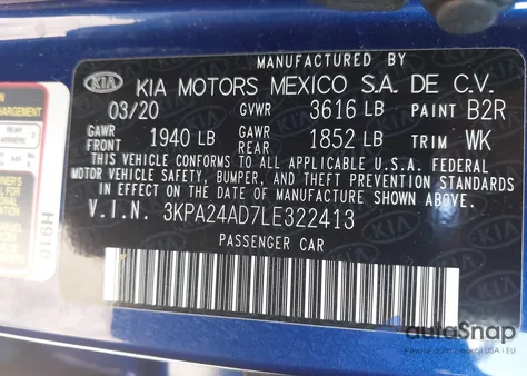 2020 Kia Rio S from USA, damaged, VIN 3KPA24AD7LE322413